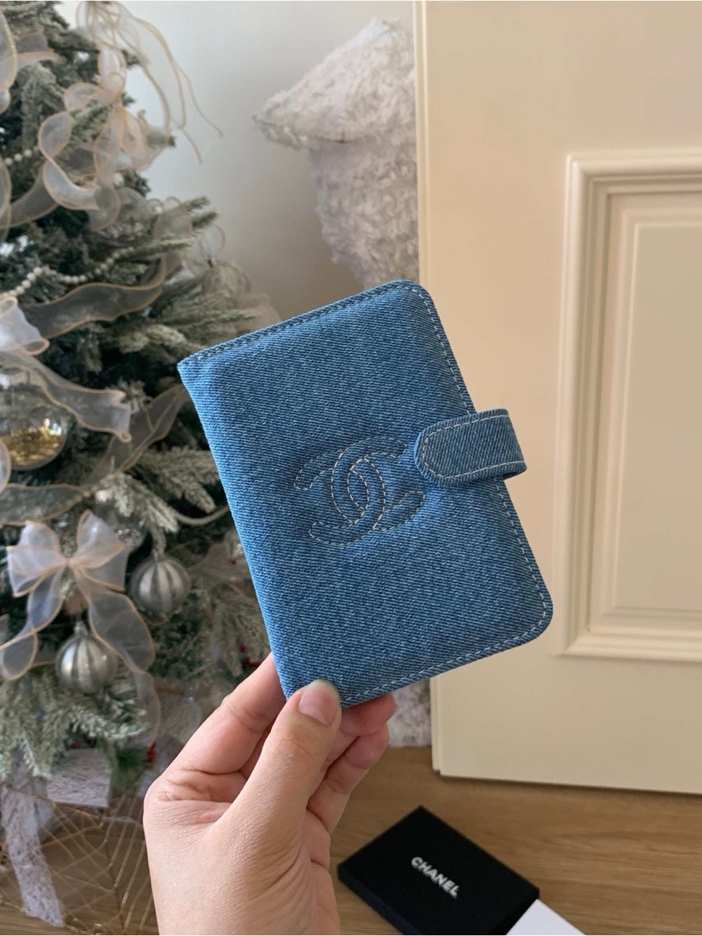 Blue Denim Wallet Phone Case with Embossed CC Logo - Picture 2 of 9
